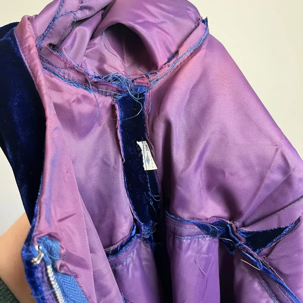 Vintage‎ 60s Blue Velvet Empire Waist Maxi Dress // Size XS - Picture 8 of 8